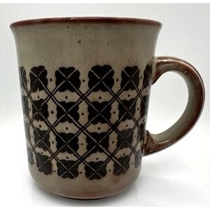 Staffordshire Pottery England Stoneware Kiln Craft Mug Cup Check Pattern EUC